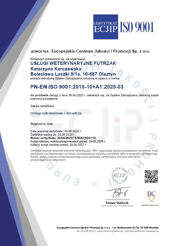 Certyfikat ISO 9001 Futrzak